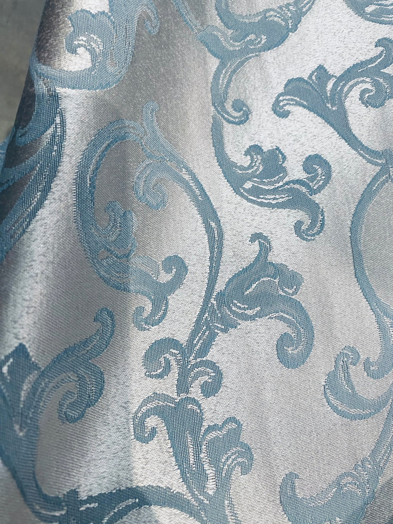 NEW Princess Menlar Antique Inspired Eggshell Silver Blue Satin Floral Upholstery Fabric