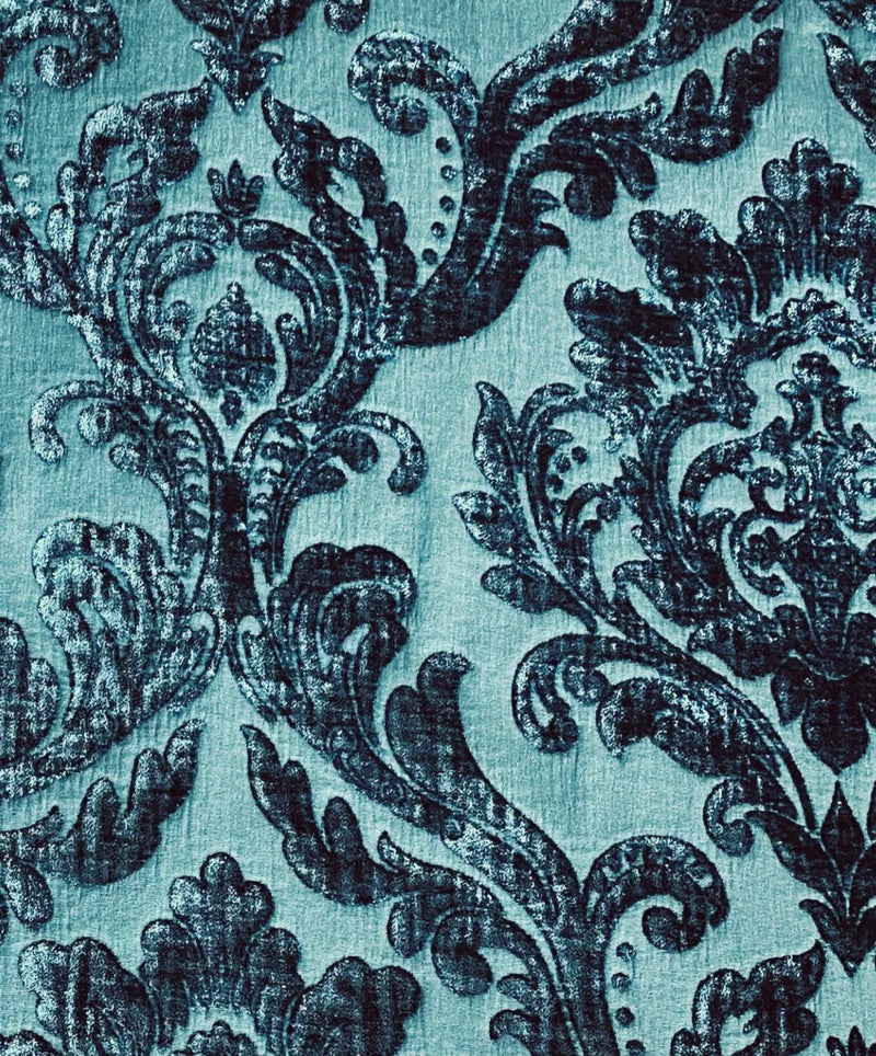 Chintz & Company - Decorative Furnishings - Silk Velvet - Burnout Peacock  Teal - 45IN, 18% Silk, 82% Rayon, Delicate Wash