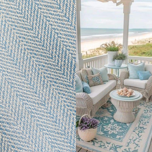 New! SUNBRELLA Blue Chevron Herringbone Waterproof Indoor Outdoor Upholstery Fabric - Fancy Styles Fabric Pierre Frey Lee Jofa Brunschwig & Fils