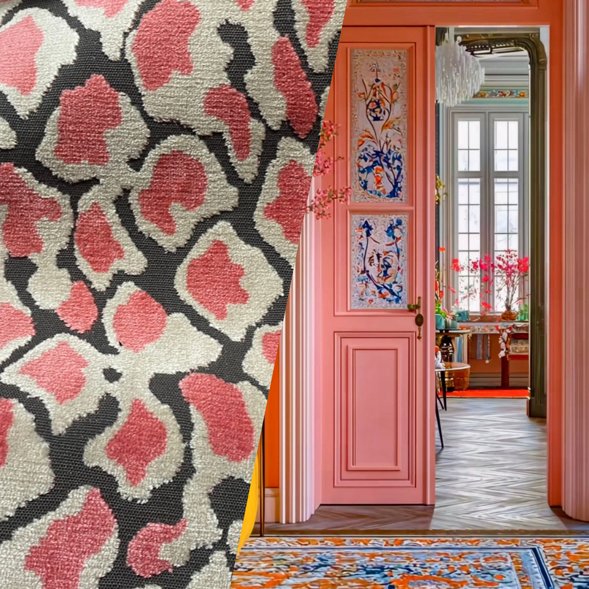 NEW Duchess Dugan Pink Snow Leopard Novelty Upholstery Velvet Made in Italy Pink Coral Style# HG10003 - Fancy Styles Fabric Pierre Frey Lee Jofa Brunschwig & Fils