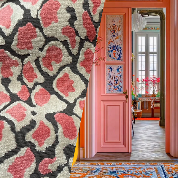 NEW Duchess Dugan Pink Snow Leopard Novelty Upholstery Velvet Made in Italy Pink Coral Style# HG10003 - Fancy Styles Fabric Pierre Frey Lee Jofa Brunschwig & Fils