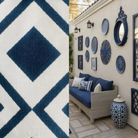 New! SUNBRELLA Indigo Blue Geometric Waterproof Indoor Outdoor Upholstery Fabric - Fancy Styles Fabric Pierre Frey Lee Jofa Brunschwig & Fils