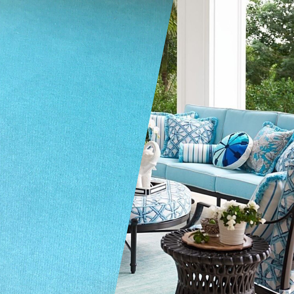 NEW! Duke Donovan WATERPROOF OUTDOOR Velvet Upholstery & Drapery Fabric - Tiffany Blue- BTY - Fancy Styles Fabric Pierre Frey Lee Jofa Brunschwig & Fils