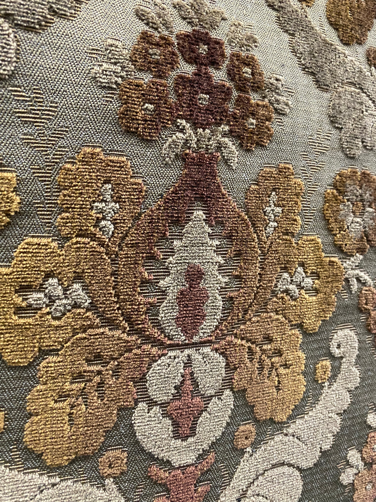 NEW! Duke Napoli Designer Venetian Italian Burnout Medallion Chenille Velvet Gold Taupe Fabric Upholstery Style# HG10007 - Fancy Styles Fabric Pierre Frey Lee Jofa Brunschwig & Fils