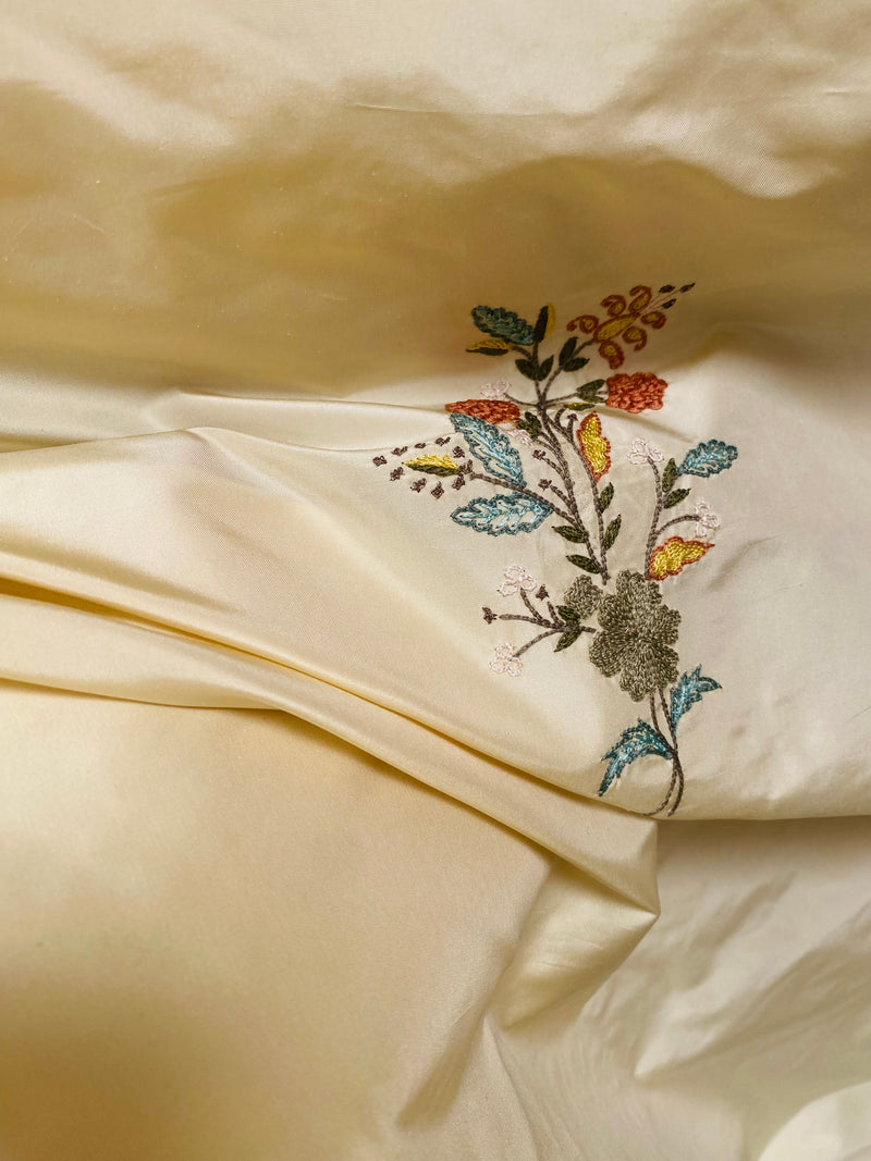 NEW! Princess Jardin 100% Silk Taffeta Novelty Embroidered Drapery Fabric in Floral- Cream