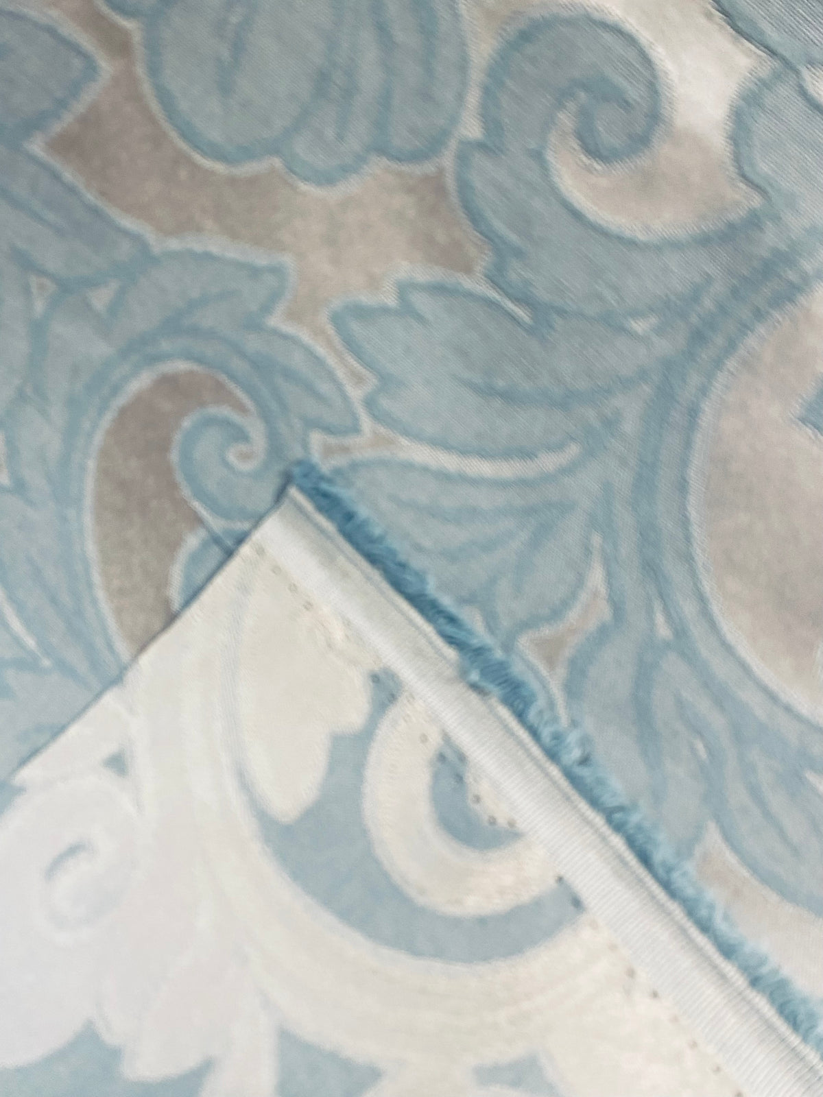 NEW King Belmar Antique Inspired Eggshell Silver Blue Satin Floral Upholstery Fabric - Fancy Styles Fabric Pierre Frey Lee Jofa Brunschwig & Fils