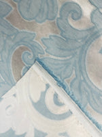 NEW King Belmar Antique Inspired Eggshell Silver Blue Satin Floral Upholstery Fabric