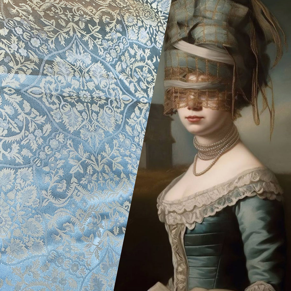 NEW Sir Enzo 100% Silk Taffeta Interior Design Fabric Medallion Brocade French Yellow and Blue - Fancy Styles Fabric Pierre Frey Lee Jofa Brunschwig & Fils