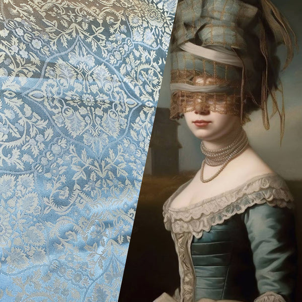 NEW Sir Enzo 100% Silk Taffeta Interior Design Fabric Medallion Brocade French Yellow and Blue - Fancy Styles Fabric Pierre Frey Lee Jofa Brunschwig & Fils