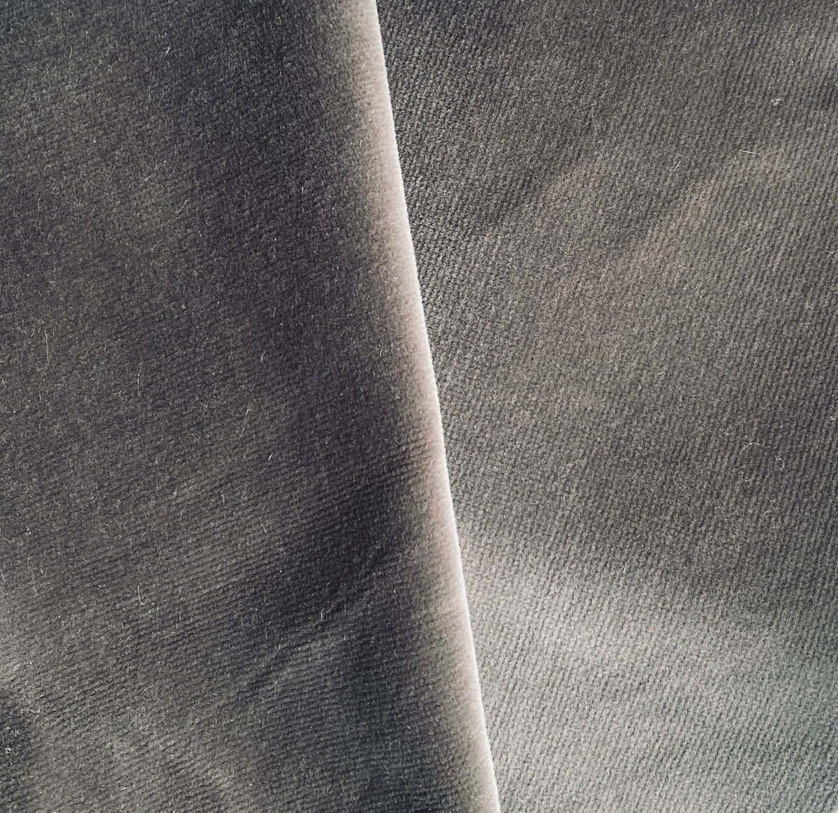 Prince Oliver 100% Cotton made in Belgium Velvet Fabric in Smoke Grey - Fancy Styles Fabric Pierre Frey Lee Jofa Brunschwig & Fils