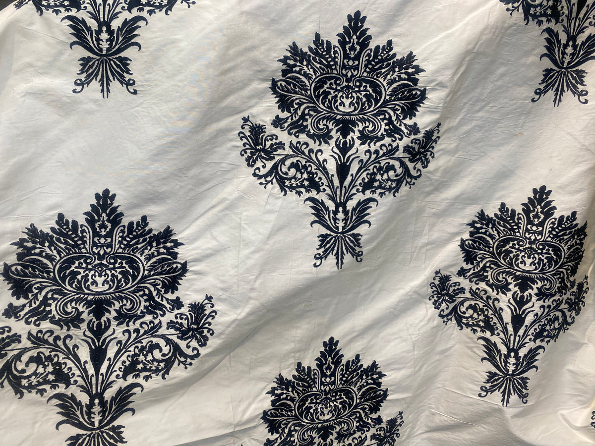 NEW COLOR! Lady Krista Novelty Embroidered 100% Silk Taffeta Fabric Black and White - Fancy Styles Fabric Pierre Frey Lee Jofa Brunschwig & Fils