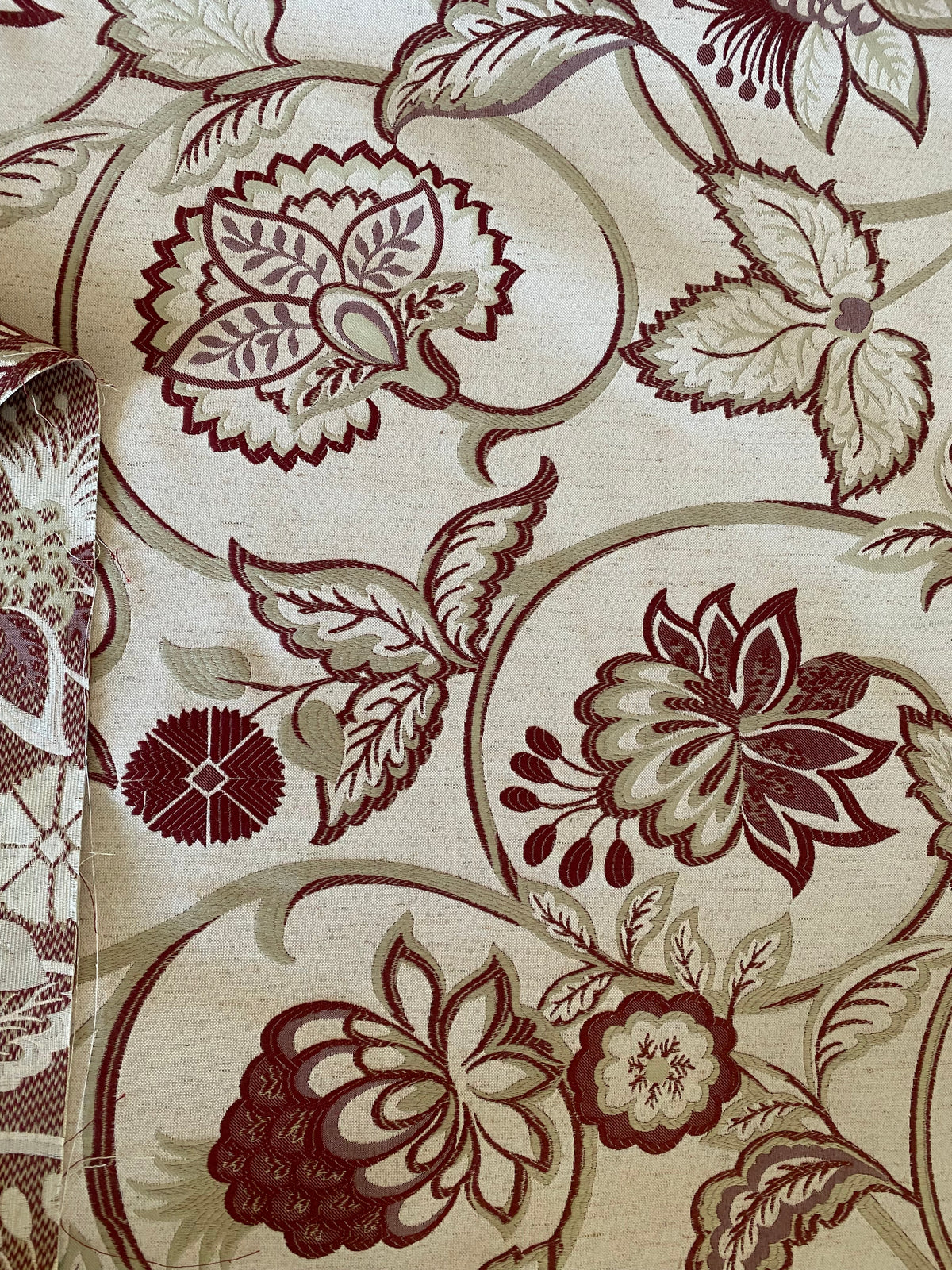 New! Sale! 50% Off 10 yard roll- Miss Florentine Brocade Floral Upholstery & Drapery Fabric- Red - Fancy Styles Fabric Pierre Frey Lee Jofa Brunschwig & Fils