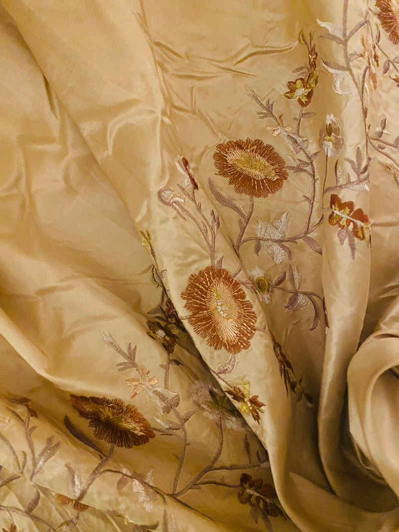 NEW! Duchess Aurora Light Gold Faux Silk Embroidered Fabric