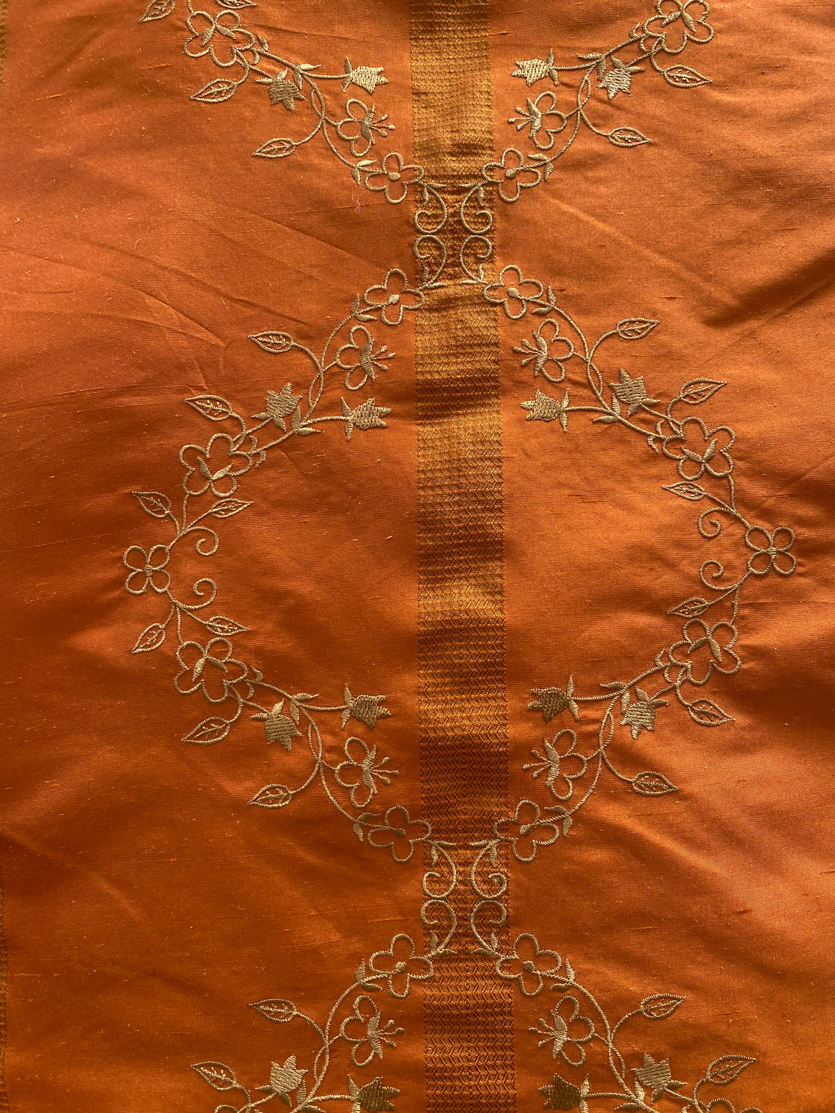 NEW Queen Katjia Novelty Floral Embroidered 100% Silk Fabric in Rust Burnt Orange - Fancy Styles Fabric Pierre Frey Lee Jofa Brunschwig & Fils