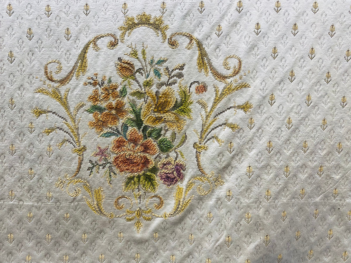 NEW Queen Marie Novelty Ritz Neoclassical Brocade Medallion Floral Satin Fabric - Ivory - Fancy Styles Fabric Pierre Frey Lee Jofa Brunschwig & Fils