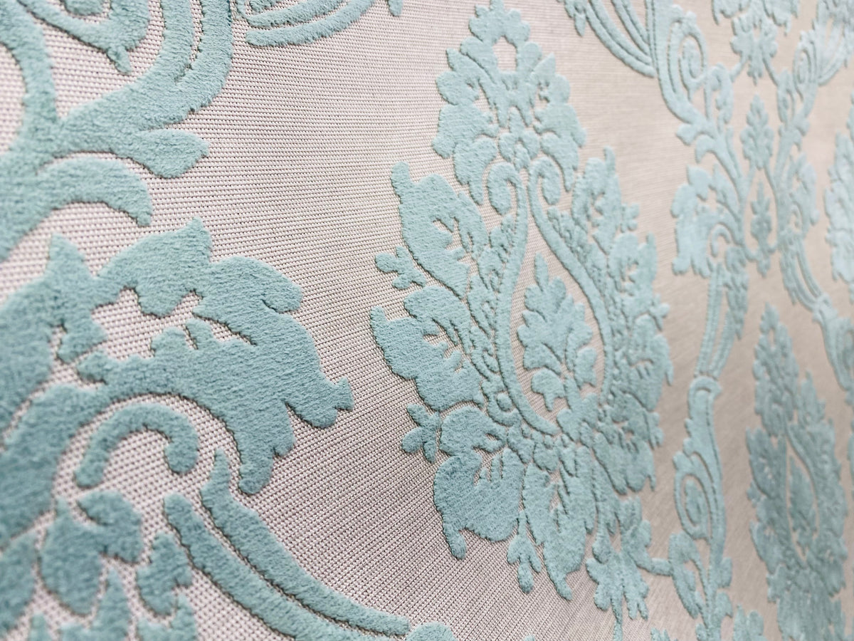 NEW Duke Raphael Designer Velvet Chenille Burnout Medallion Upholstery Fabric - French Blue - Fancy Styles Fabric Pierre Frey Lee Jofa Brunschwig & Fils