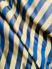 NEW! Prince Pendleton 100% Silk Taffeta Novelty Drapery Fabric in 1” Stripe- Blue and Gold - Fancy Styles Fabric Pierre Frey Lee Jofa Brunschwig & Fils
