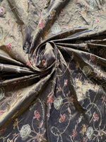 App Sale: Queen Dragonia Novelty 100% Silk Dupioni Embroidered Floral Fabric - Bronze