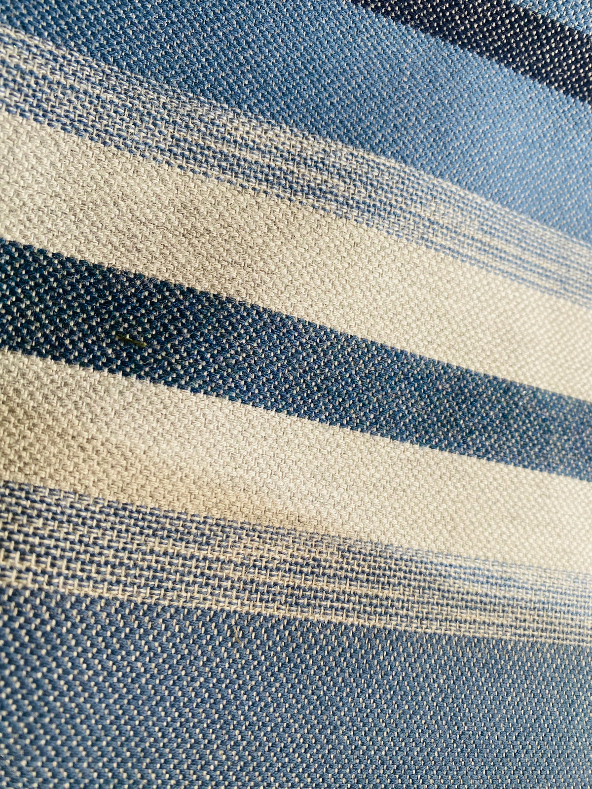 New! SUNBRELLA Novelty Waterproof Indoor Outdoor Natural Blue Indigo Stripe Upholstery and Decorating Fabric - Fancy Styles Fabric Pierre Frey Lee Jofa Brunschwig & Fils
