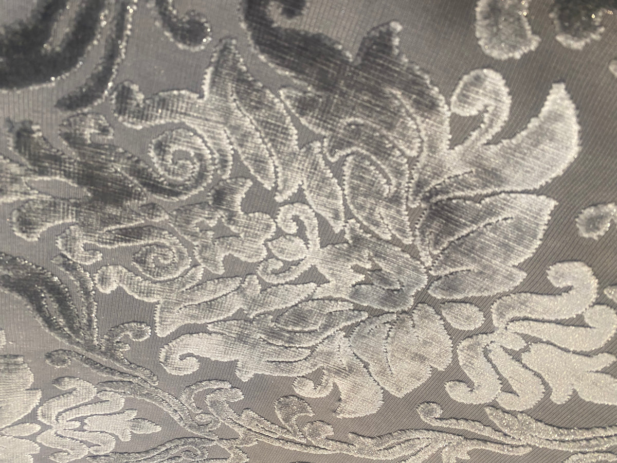 King Richardson Designer Medallion Damask Velvet Fabric Upholstery-Dark Grey - Fancy Styles Fabric Pierre Frey Lee Jofa Brunschwig & Fils