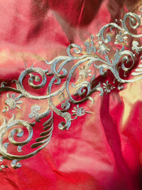 NEW Queen Challance 100% Silk Taffeta Fabric - Embroidered- Fire Red Iridescence - Fancy Styles Fabric Pierre Frey Lee Jofa Brunschwig & Fils