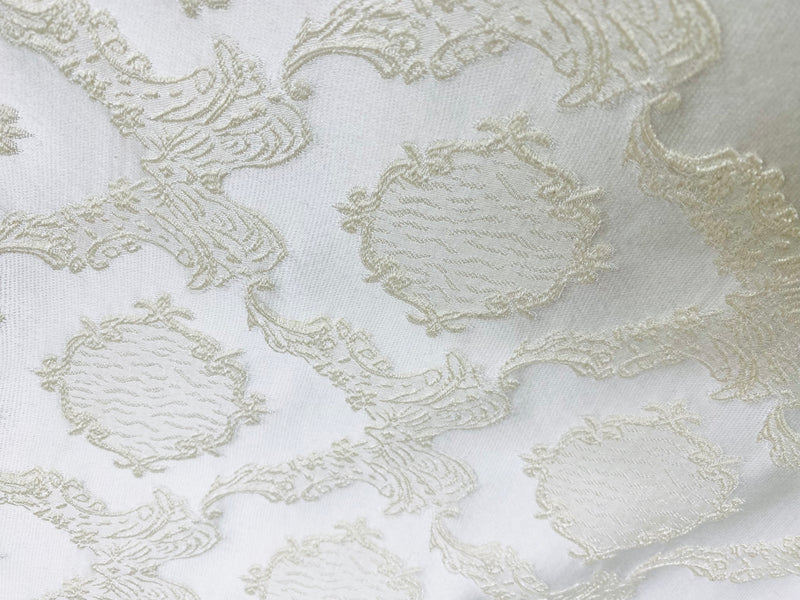 NEW! Duke Fiante Brocade Satin Fabric- White- Damask Upholstery Neoclassical Louis