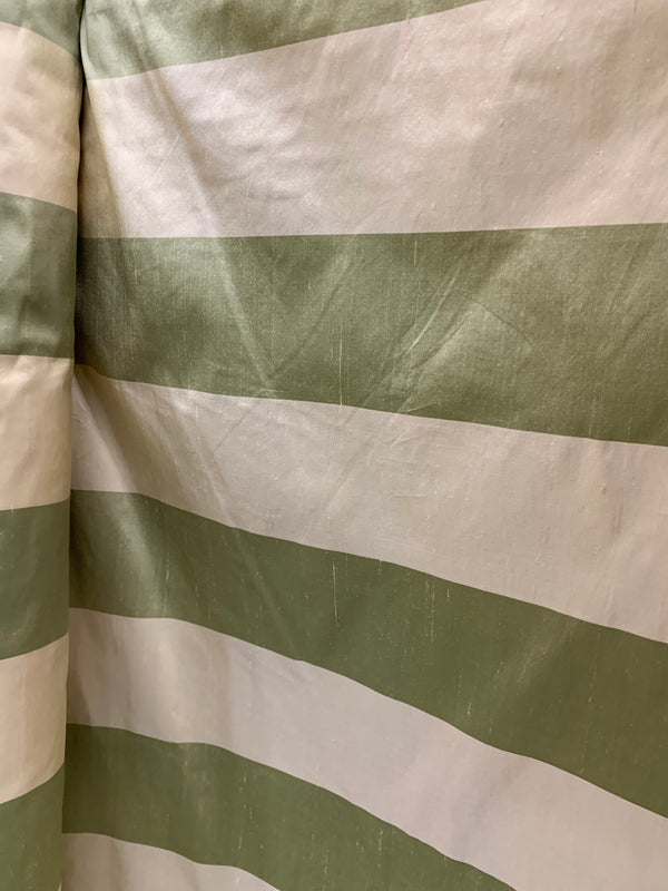 NEW Queen Qante 100% Silk Dupioni Stripes Fabric - Pistachio Green and Cream - Fancy Styles Fabric Pierre Frey Lee Jofa Brunschwig & Fils