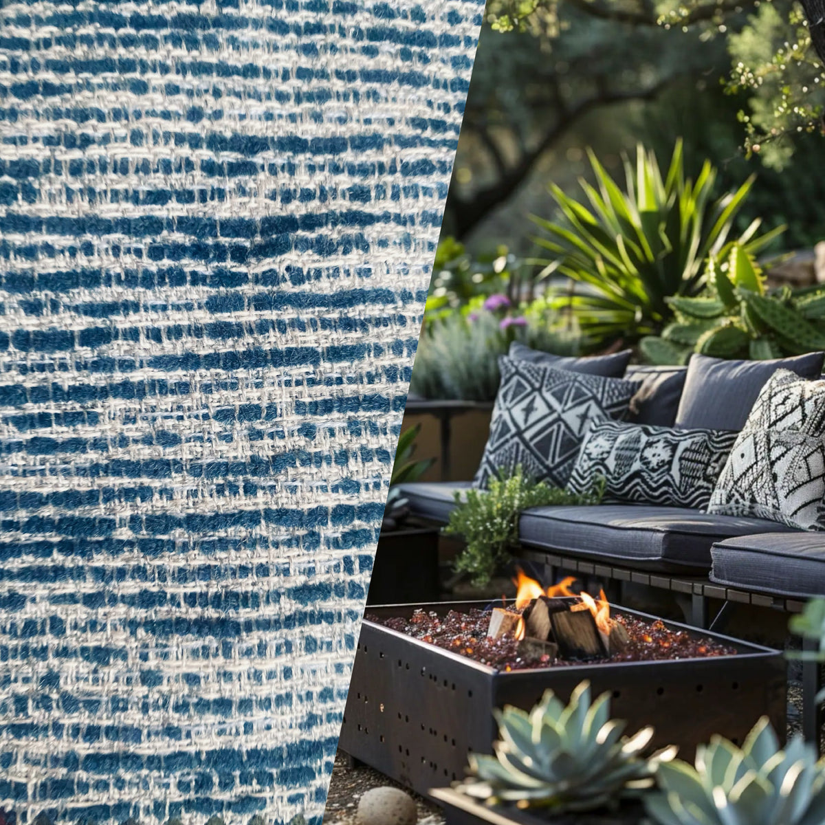 New! SUNBRELLA Navy Indigo Blue White Melange Boucle Waterproof Indoor Outdoor Upholstery Fabric - Fancy Styles Fabric Pierre Frey Lee Jofa Brunschwig & Fils