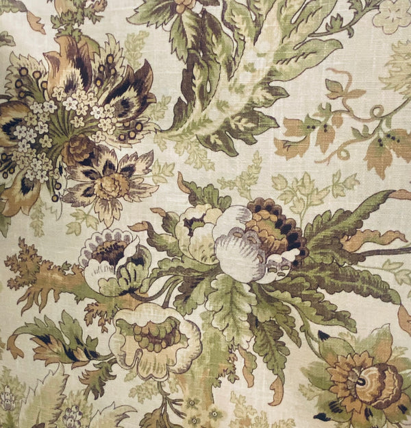 NEW! Prince Jeppa Novelty 100% Linen Fabric Floral - Green and Natural - Fancy Styles Fabric Pierre Frey Lee Jofa Brunschwig & Fils