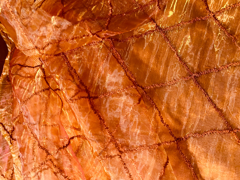 App Sale: Queen Hollister Poly Silk Organza with Embroidered Diamond Motif - Red Copper Iridescence