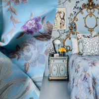 NEW Queen Marionette Novelty Ritz Neoclassical Brocade Medallion Floral Aubusson Satin Fabric - Light Blue