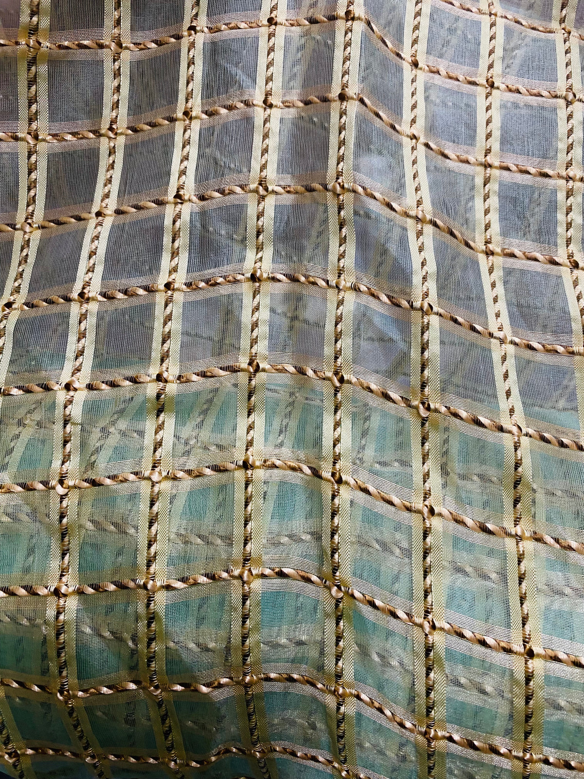NEW Novelty Queen Iris 100% Silk Organza Sheer Embroidery Fabric- Turquoise Blue - Fancy Styles Fabric Pierre Frey Lee Jofa Brunschwig & Fils