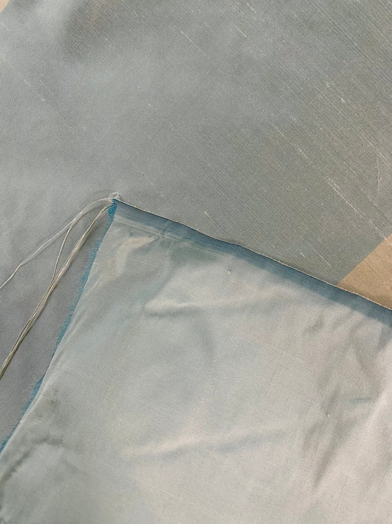 NEW: Miss Carol 100% Silk Dupioni Fabric - Cream and French Blue- 7” Stripes