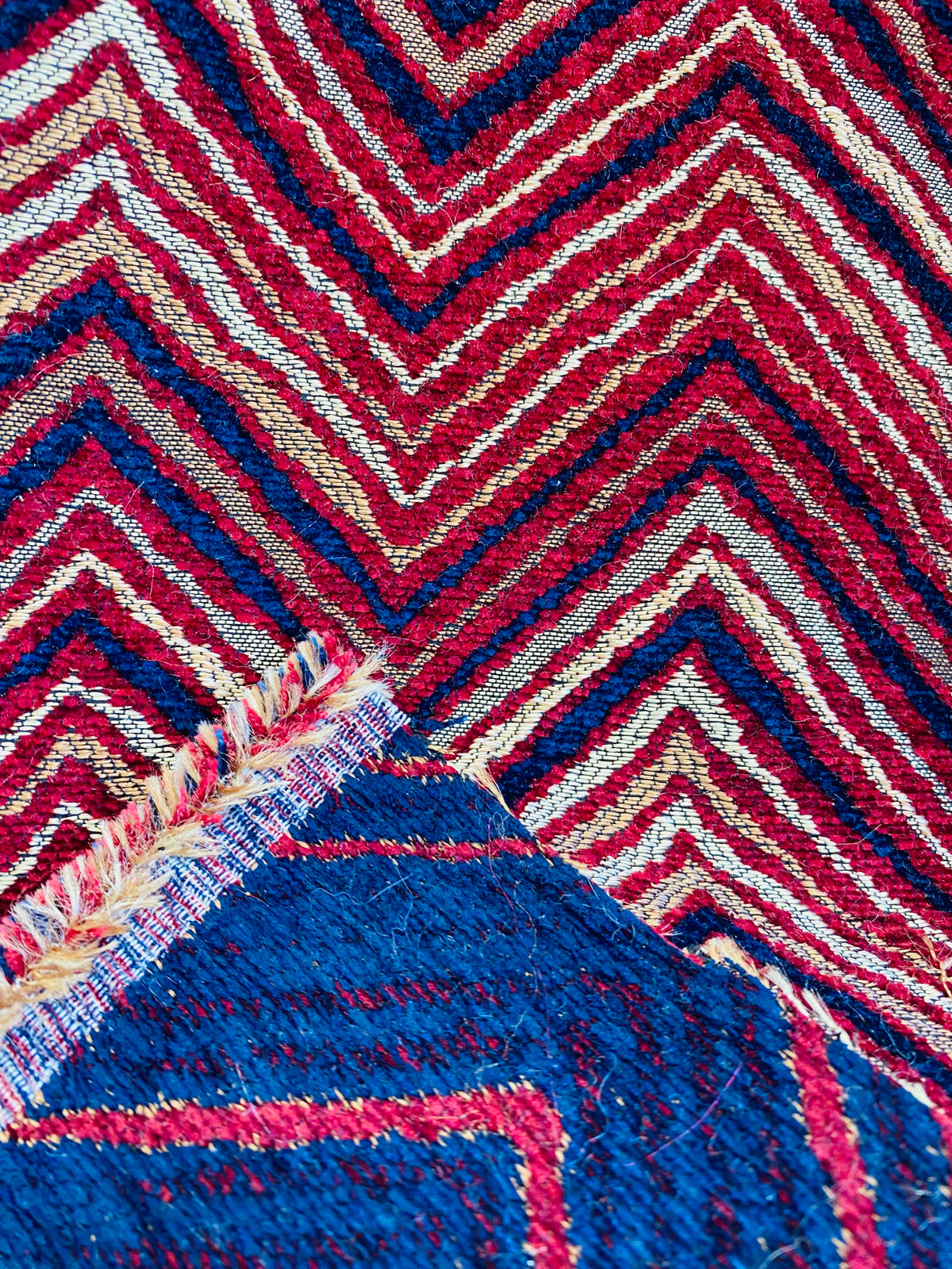 NEW! King Marko Luxury Heavyweight Upholstery Velvet Chenille Geometric Fabric - Fuchsia Red Blue - BTY - Fancy Styles Fabric Pierre Frey Lee Jofa Brunschwig & Fils
