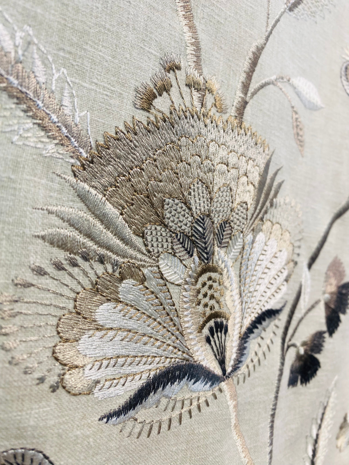 NEW! Lady Celina Novelty Embroidered 100% Cotton Fabric Taupe Natural and Cream - Fancy Styles Fabric Pierre Frey Lee Jofa Brunschwig & Fils