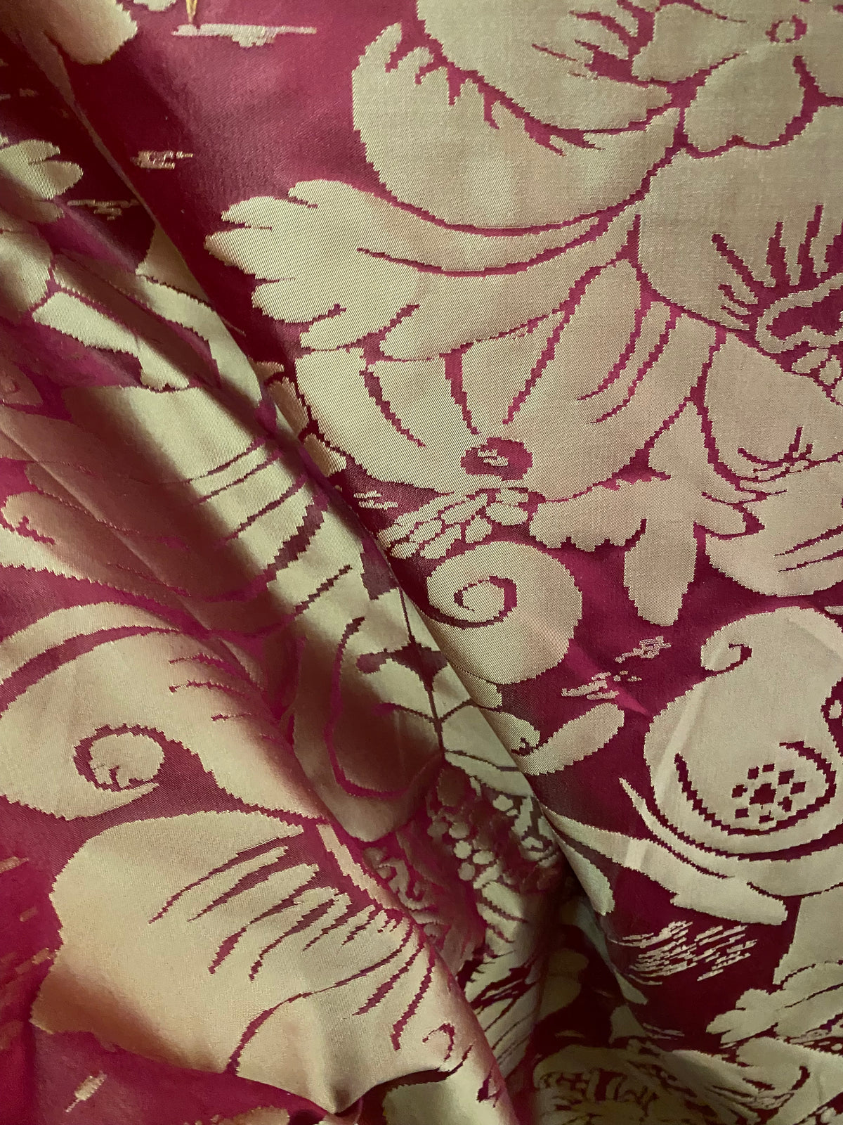NEW! King Sante 100% Silk Satin Novelty Jacquard Damask Fabric- Red and Gold - Fancy Styles Fabric Pierre Frey Lee Jofa Brunschwig & Fils