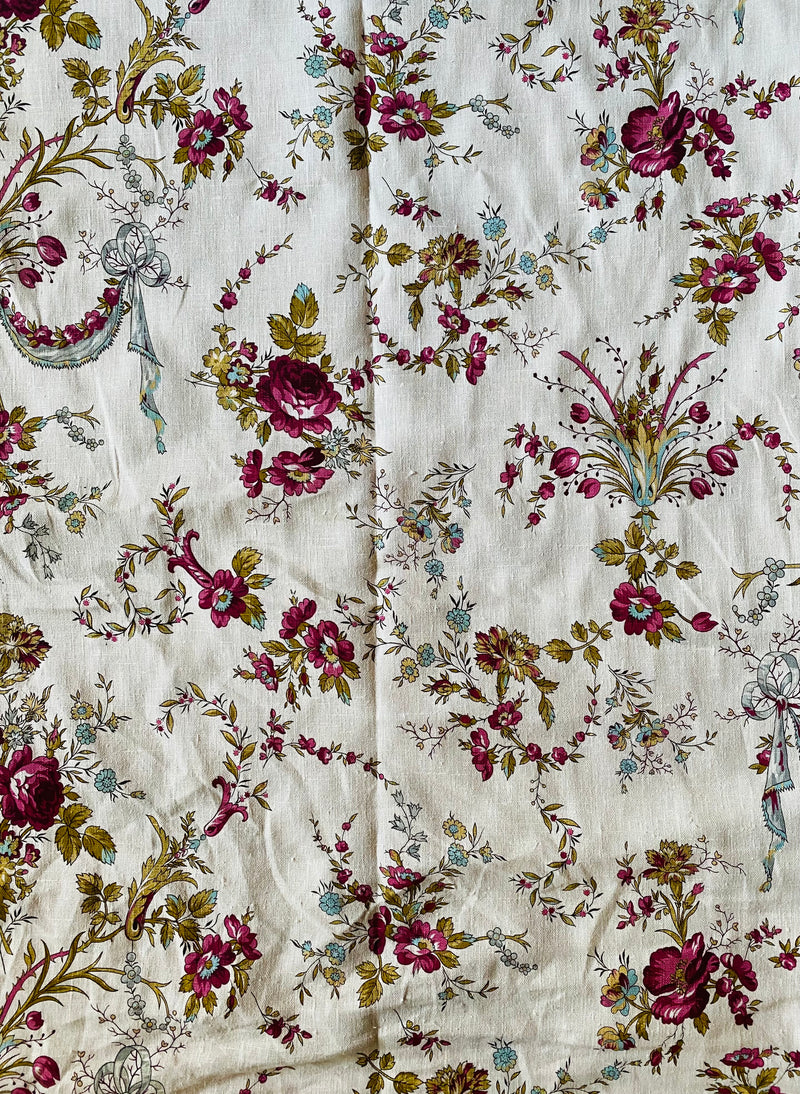 NEW Queen Rachel Designer 100% Linen Floral Fabric- Multicolor