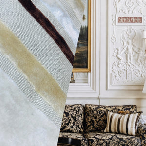 NEW Lady Matide Designer Upholstery Stripe Velvet  Fabric -Brown Cream Beige - Fancy Styles Fabric Pierre Frey Lee Jofa Brunschwig & Fils