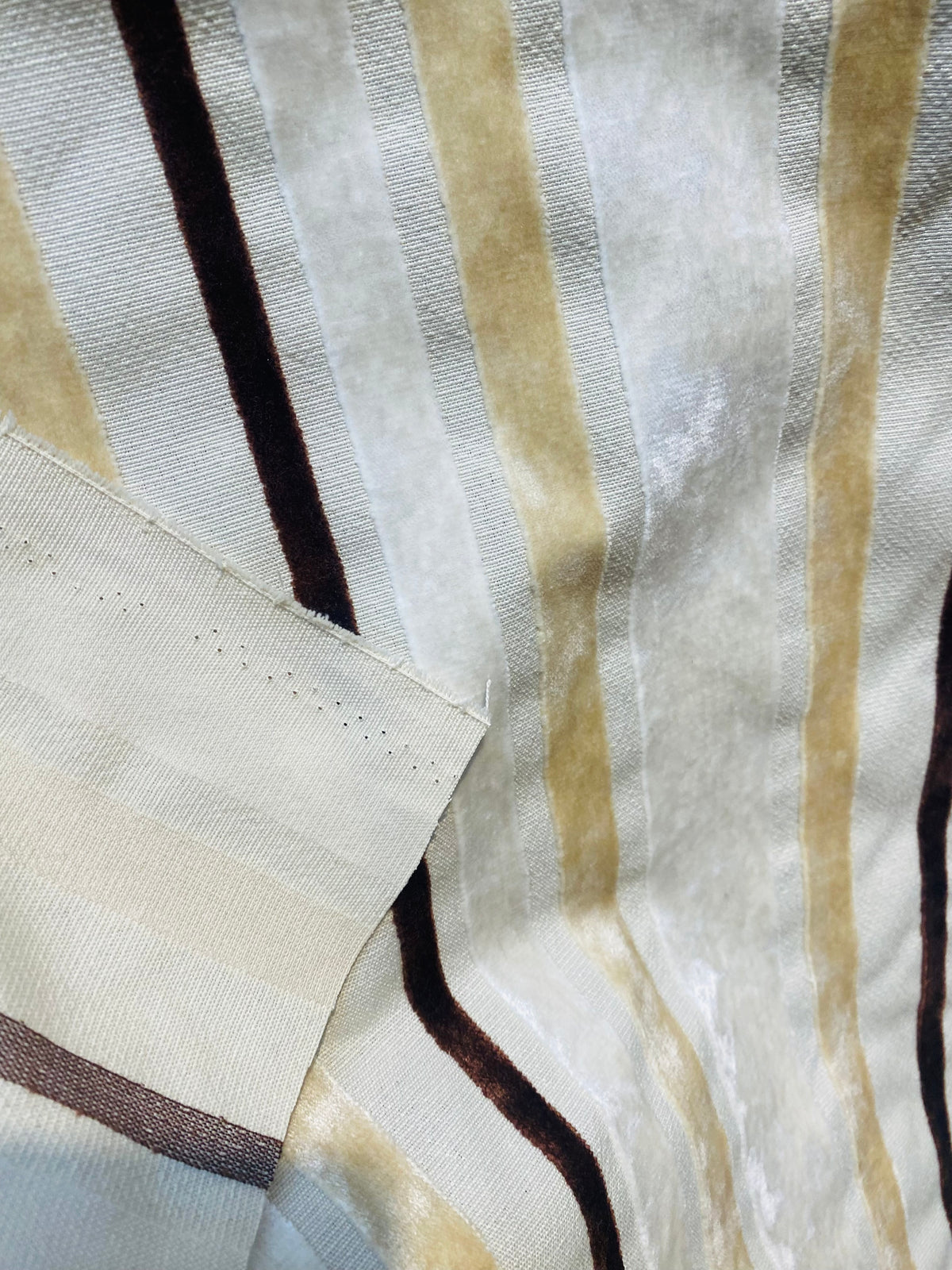 NEW Lady Matide Designer Upholstery Stripe Velvet  Fabric -Brown Cream Beige - Fancy Styles Fabric Pierre Frey Lee Jofa Brunschwig & Fils