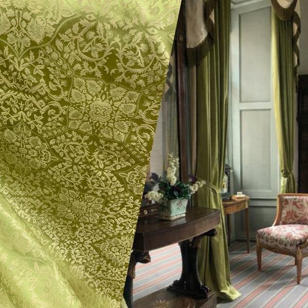 NEW Sir Enzo 100% Silk Jacquard Ornate Drapery Damask Fabric - Leaf Green - Fancy Styles Fabric Pierre Frey Lee Jofa Brunschwig & Fils