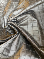 App Sale: Lady Morgan 100% Silk Dupioni Pintuck Diamond Pewter Fabric- Pewter