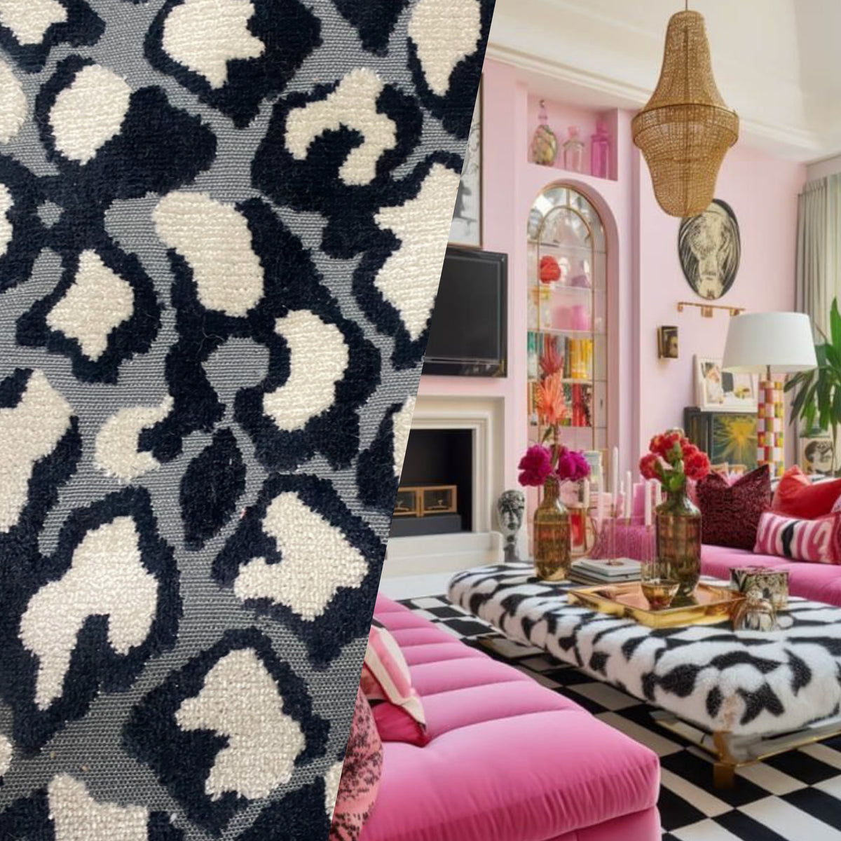 NEW Duchess Dugan Snow Leopard Novelty Upholstery Velvet Made in Italy Black Style# HG10004 - Fancy Styles Fabric Pierre Frey Lee Jofa Brunschwig & Fils