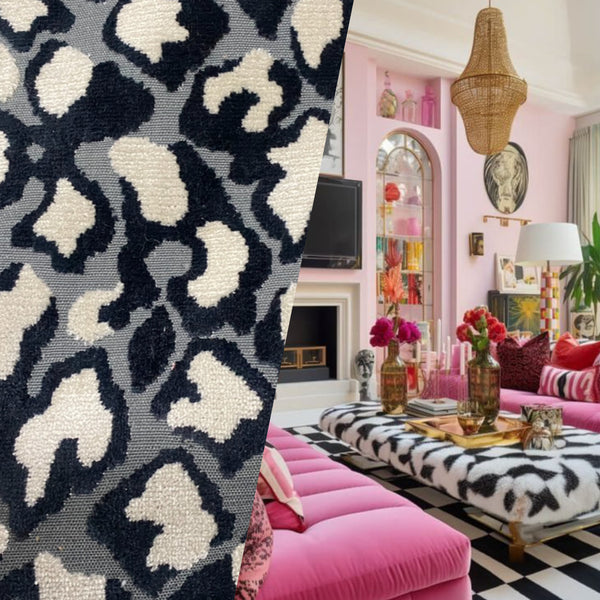 NEW Duchess Dugan Snow Leopard Novelty Upholstery Velvet Made in Italy Black Style# HG10004 - Fancy Styles Fabric Pierre Frey Lee Jofa Brunschwig & Fils