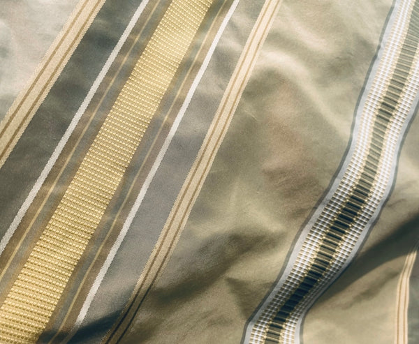 Queen Lattice 100% Silk Taffeta Ribbon Stripes Fabric - Pistachio Green and Gold - Fancy Styles Fabric Pierre Frey Lee Jofa Brunschwig & Fils