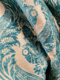NEW! Princess Pantera- Designer Italian Venetian Burnout Damask Velvet Turquoise Blue Fabric Upholstery - Fancy Styles Fabric Pierre Frey Lee Jofa Brunschwig & Fils