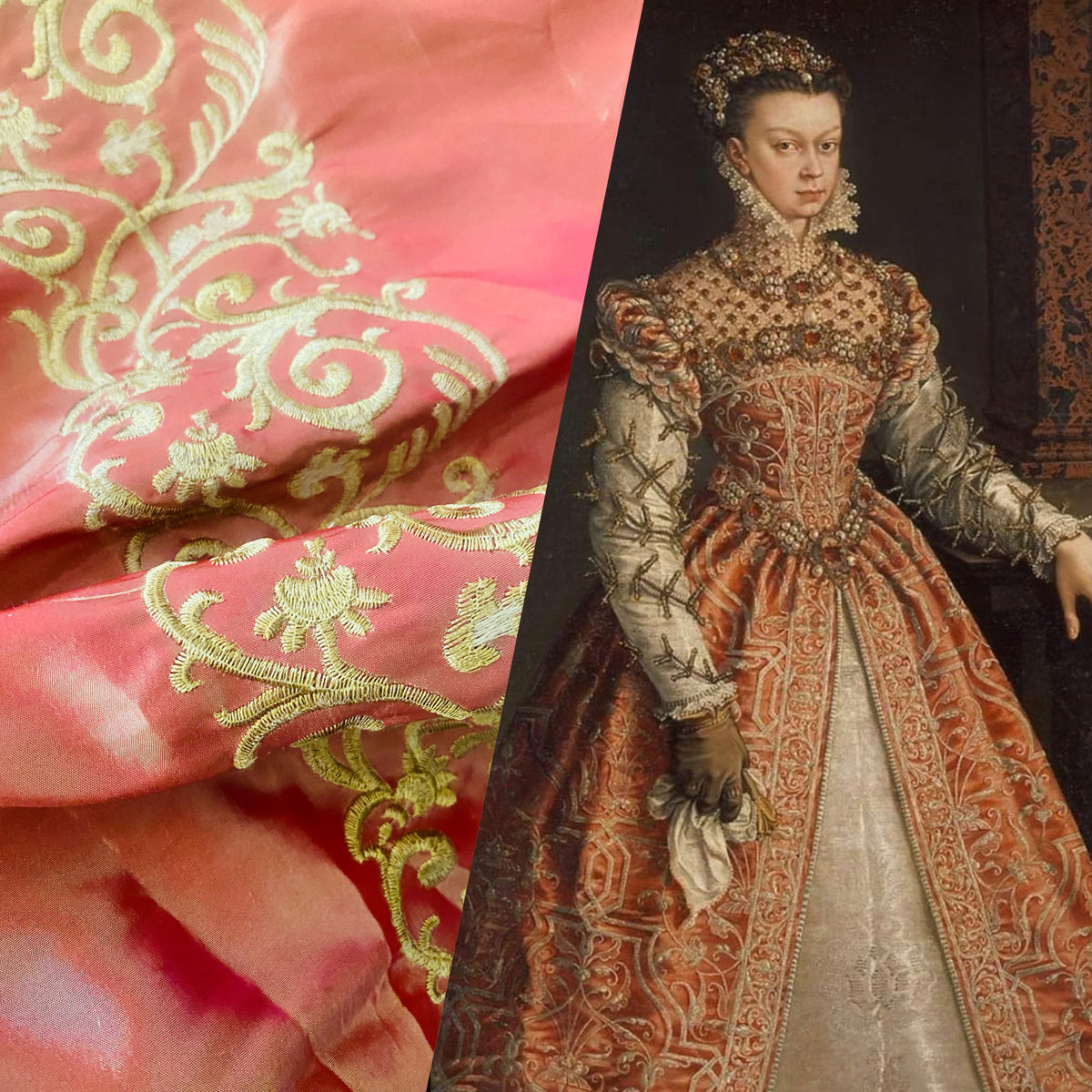 NEW Lady Linda Red with Gold Iridescence “Faux Silk”Embroidered Fabric - Fancy Styles Fabric Pierre Frey Lee Jofa Brunschwig & Fils