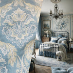 NEW! King Jegeus Designer Quilted Brocade Damask Upholstery Fabric- French Blue