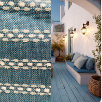 New! SUNBRELLA Blue Dot Stripes Boucle Waterproof Indoor Outdoor Upholstery Fabric - Fancy Styles Fabric Pierre Frey Lee Jofa Brunschwig & Fils