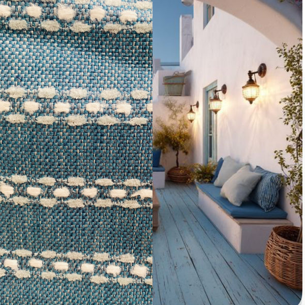 New! SUNBRELLA Blue Dot Stripes Boucle Waterproof Indoor Outdoor Upholstery Fabric - Fancy Styles Fabric Pierre Frey Lee Jofa Brunschwig & Fils