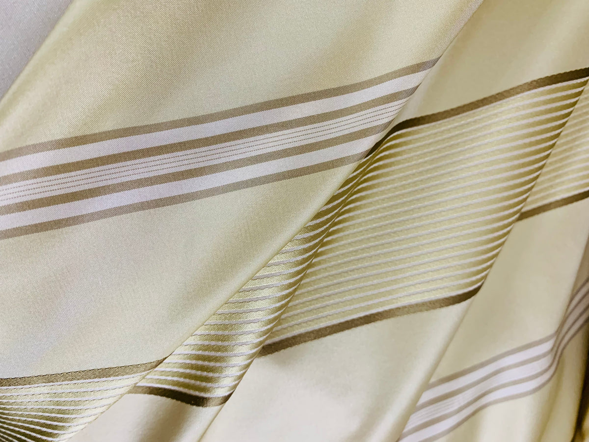 Lady Gretta 100% Silk Taffeta Ribbon Stripes Fabric - Pistachio Green and Gold - Fancy Styles Fabric Pierre Frey Lee Jofa Brunschwig & Fils